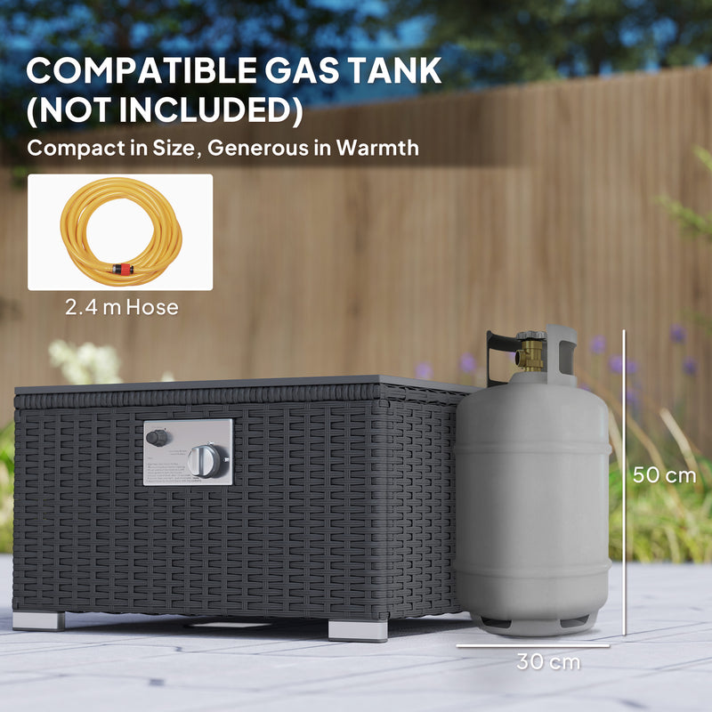 5 Piece Rattan Garden Lounge Set with Gas Fire Pit Table and Footstool Black by Outsunny