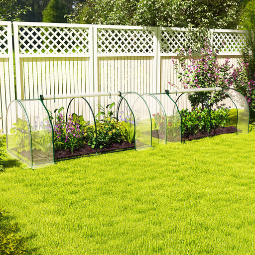 Set of 2 Clear Tunnel Greenhouses with Roll-up Door Steel Frame and Plastic Cover by Outsunny