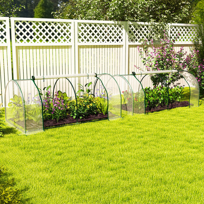 Set of 2 Clear Tunnel Greenhouses with Roll-up Door Steel Frame and Plastic Cover by Outsunny