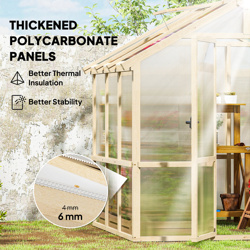 Walk In Polycarbonate Greenhouse With Lockable Door And Window Brown Wooden by Outsunny