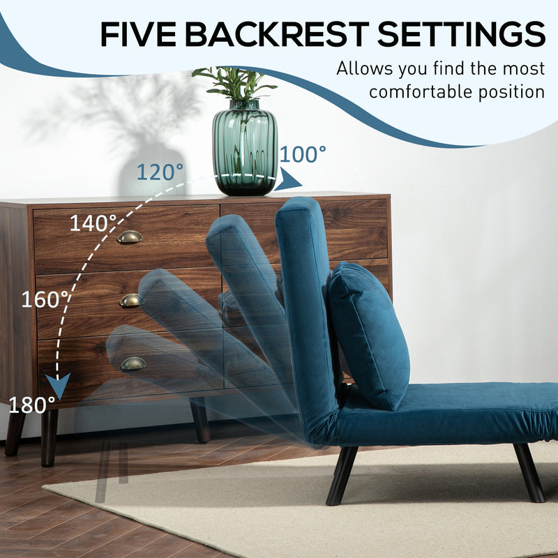 4 in 1 Single Chair Bed with Pillow Converts to Lounger or Guest Bed Navy Blue