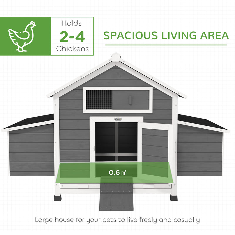 Outdoor Wooden Chicken Coop for 2 to 4 Chickens with Easy-Clean Trays and Nesting Boxes Grey PawHut
