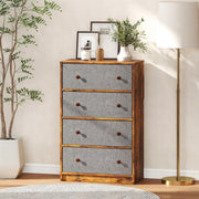 4 Drawer Fabric Chest of Drawers with Wood Top for Bedroom Storage Grey and Rustic Brown