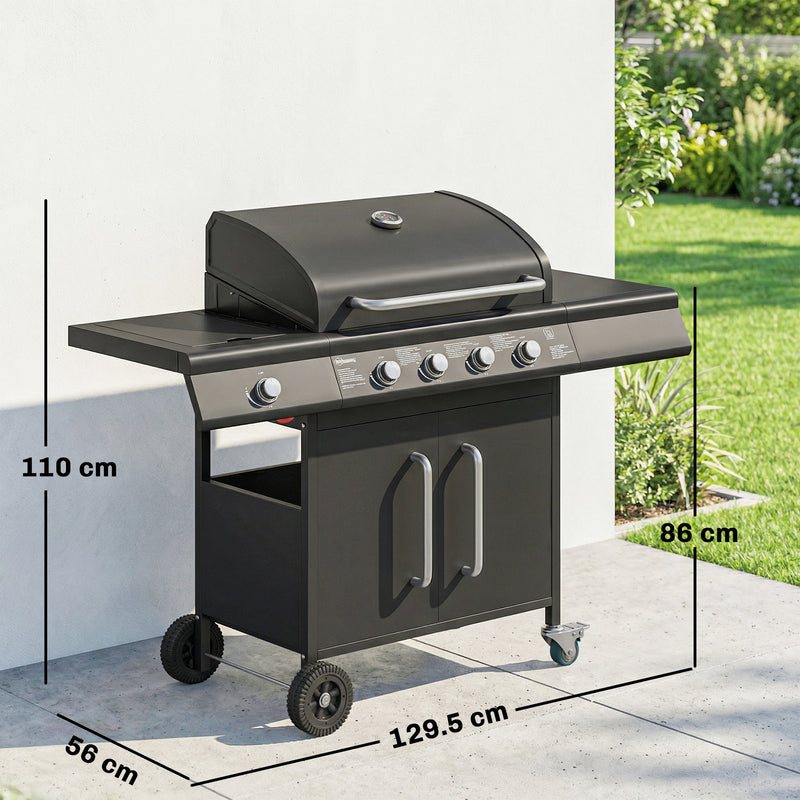 5 Burner Gas Barbecue Grill for Easy Family Cooking and Garden Entertaining Black Outsunny