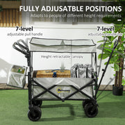 Grey Folding Camping Trolley Wagon With Canopy And Handle For Beach Or Garden Use