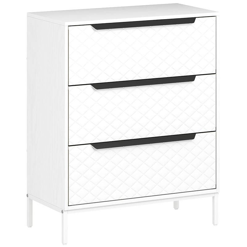 3 Drawer Fabric Dresser with Aluminium Handles Ideal for Bedroom Storage White