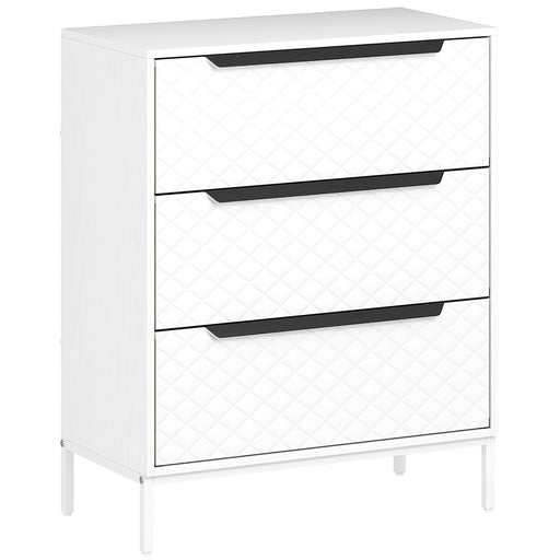3 Drawer Fabric Dresser with Aluminium Handles Ideal for Bedroom Storage White