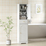 Tall Bathroom Storage Cabinet with Arched Double Doors and Shelves for Home, White