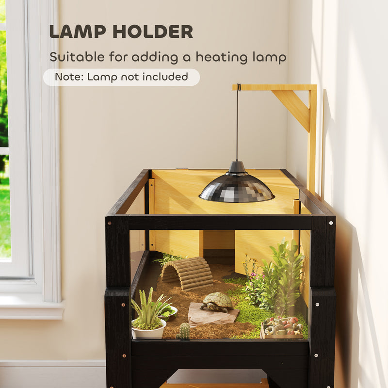 Wooden Tortoise House with Openable Top Clear Windows and Storage Shelf Yellow
