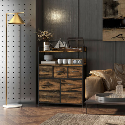 Rustic Storage Chest with 7 Fabric Drawers Ideal for Bedroom or Hallway Rustic Brown