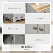 Grey Sideboard with Rubberwood Top and Adjustable Shelves for Kitchen or Dining Room