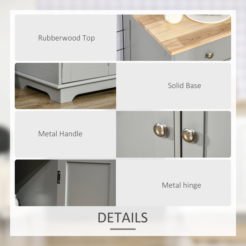 Grey Sideboard with Rubberwood Top and Adjustable Shelves for Kitchen or Dining Room