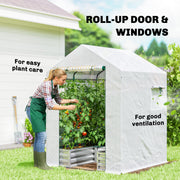 Mini Walk In Greenhouse With Raised Garden Bed And Roll Up Windows For Outdoor Growing White Outsunny