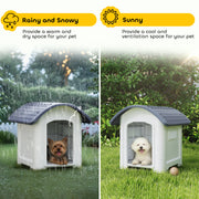 Outdoor Plastic Dog Kennel With Waterproof Roof And Raised Removable Floor Grey AOSOM