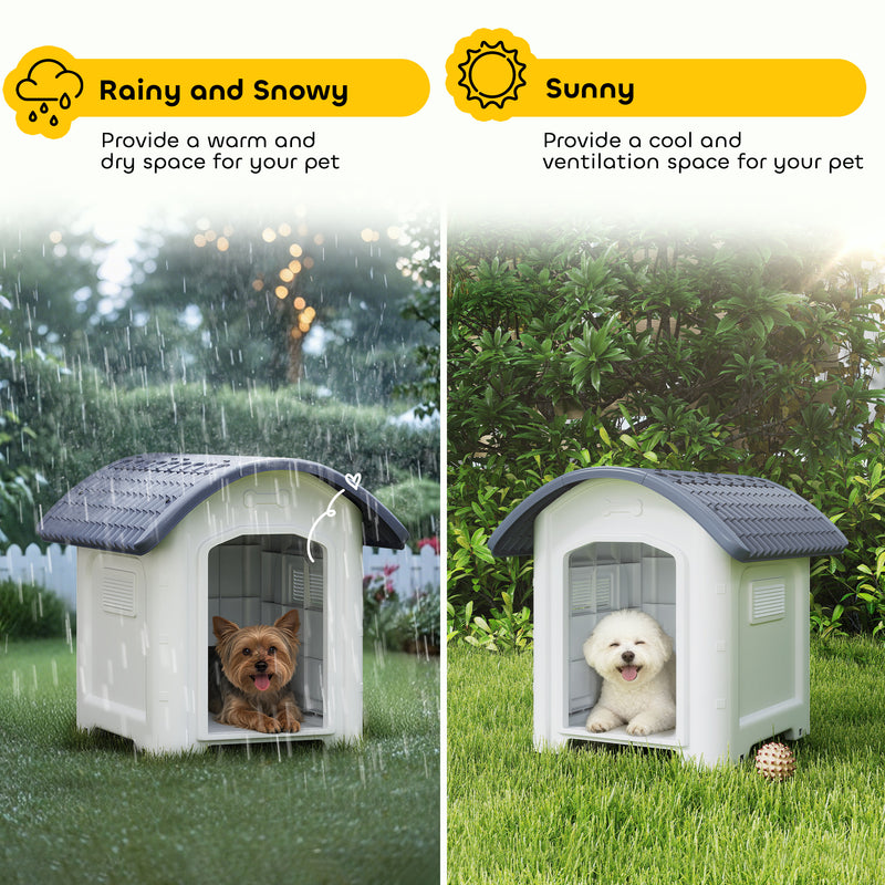 Outdoor Plastic Dog Kennel With Waterproof Roof And Raised Removable Floor Grey AOSOM