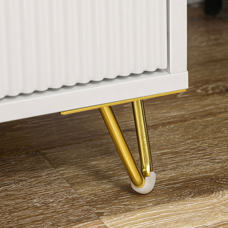 Set of 2 Three Drawer Chests with Elegant Design for Bedroom Storage White Gold Tone