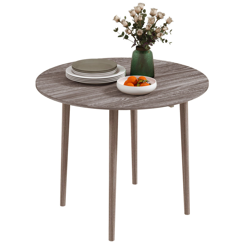 Space Saving Round Drop Leaf Dining Table for 4 with Wood Legs for Small Kitchens Grey