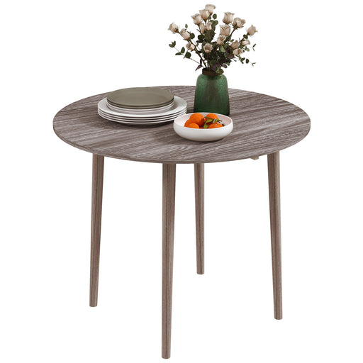 Space Saving Round Drop Leaf Dining Table for 4 with Wood Legs for Small Kitchens Grey