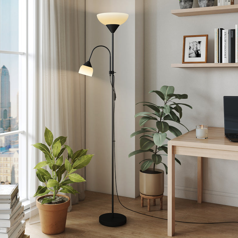 LED Floor Lamp with Adjustable Reading Light for Living Room 180cm Tall Black