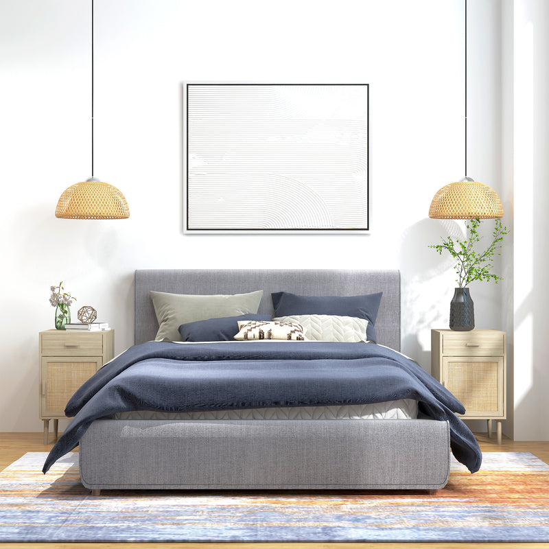 Set of 2 Rattan Bedside Tables with Drawer and Cabinet for Bedroom Storage Natural Wood