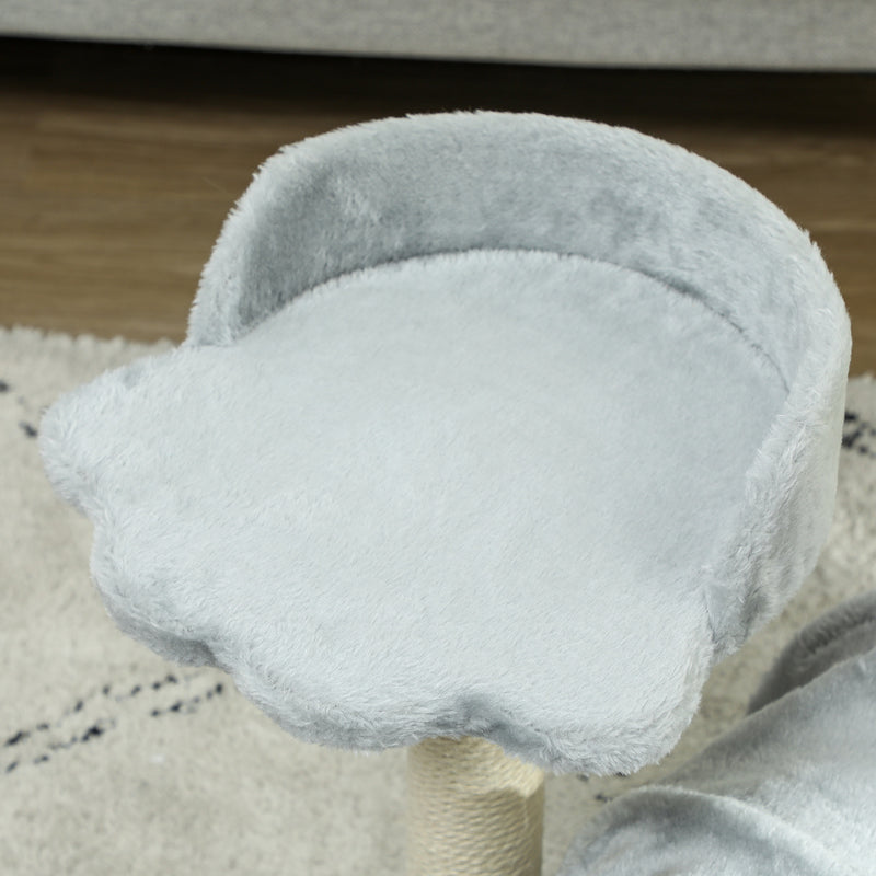 Grey 47cm Small Cat Tree with Scratching Post Bed Tunnel and Toy Ball by PawHut