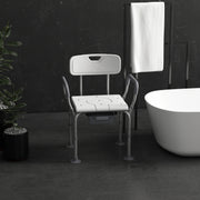 Height Adjustable Shower Stool with Arms Backrest and Removable Commode for Elderly, White