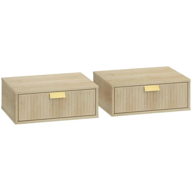 Floating Wall Mounted Bedside Table Set with Drawer for Clutter Free Storage Oak