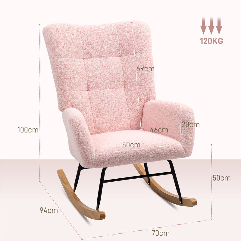 Pink Teddy Fleece Rocking Chair Soft and Comfortable Accent Seat by HOMCOM