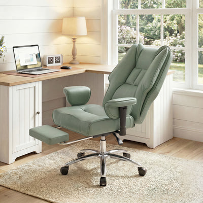 Ergonomic Office Chair with Reclining Footrest for All Day Comfort and Pet Friendly Faux Leather Green Homcom