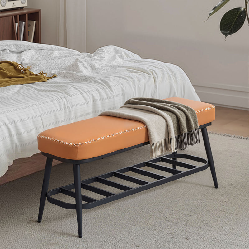 PU Leather Shoe Storage Bench With Padded Seat and Hidden Compartment, Brown