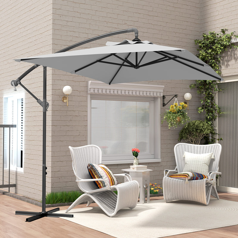 Light Grey 3m Cantilever Overhanging Parasol With Cross Base by Outsunny
