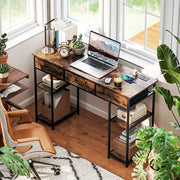 Industrial  120cm Computer Desk With Power Outlets Drawers And Storage Shelves For Home Office
