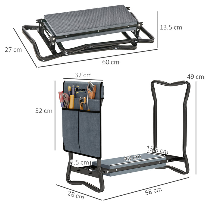 Grey Steel Frame Padded Garden Kneeler with Tool Bag by Outsunny