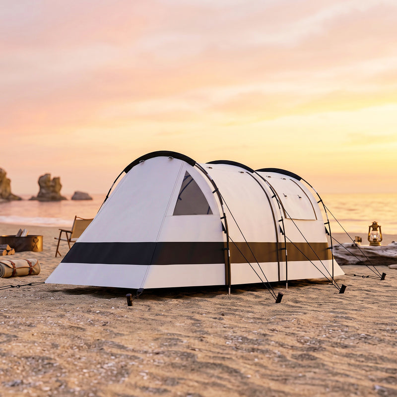 Outsunny Camping Tent, 4-5 Man Blackout Tent with Bedroom and Living Room, Portable with Bag, for Fishing Hiking Festival, Khaki