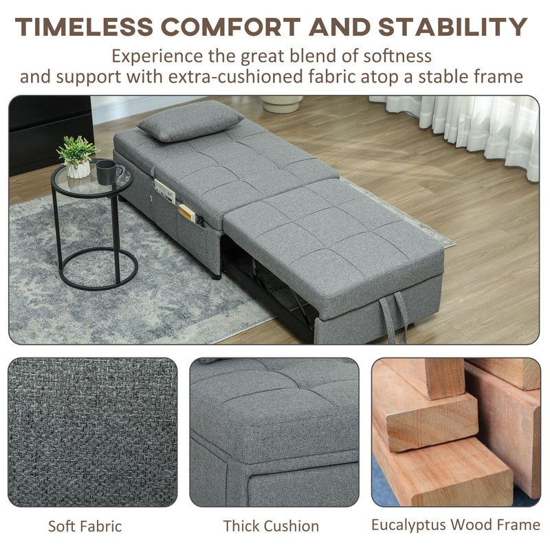 Dark Grey 4 in 1 Single Sleeper Chair Bed with Adjustable Backrest by HOMCOM