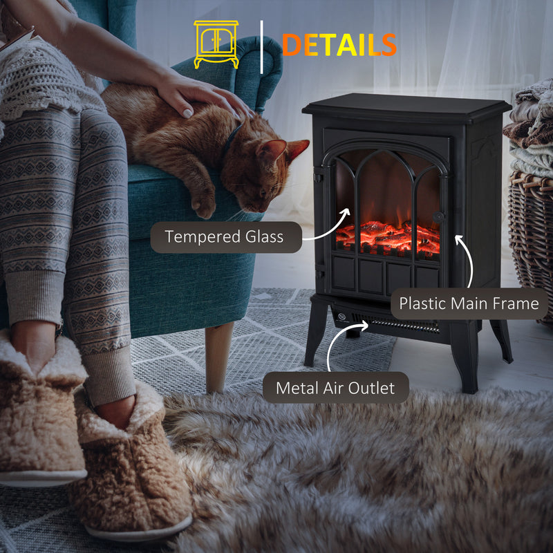 Freestanding Electric Fireplace Heater with LED Flame Effect for Cosy Living Rooms Black