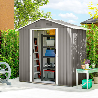 Metal Garden Storage Shed with Sliding Doors for Secure Weatherproof Outdoor Organisation Light Grey Outsunny