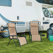 Beige Zero Gravity Garden Sun Lounger Set with Headrests Cup Holders and Canopy Shade