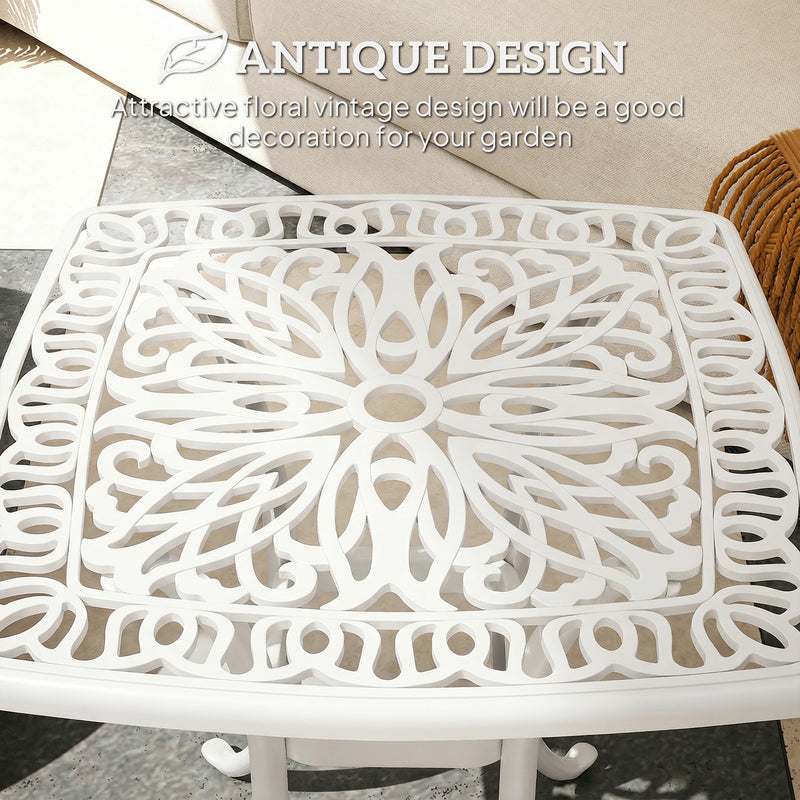 Outdoor Coffee Table with Parasol Hole for Garden or Patio Use Cast Aluminium White Outsunny