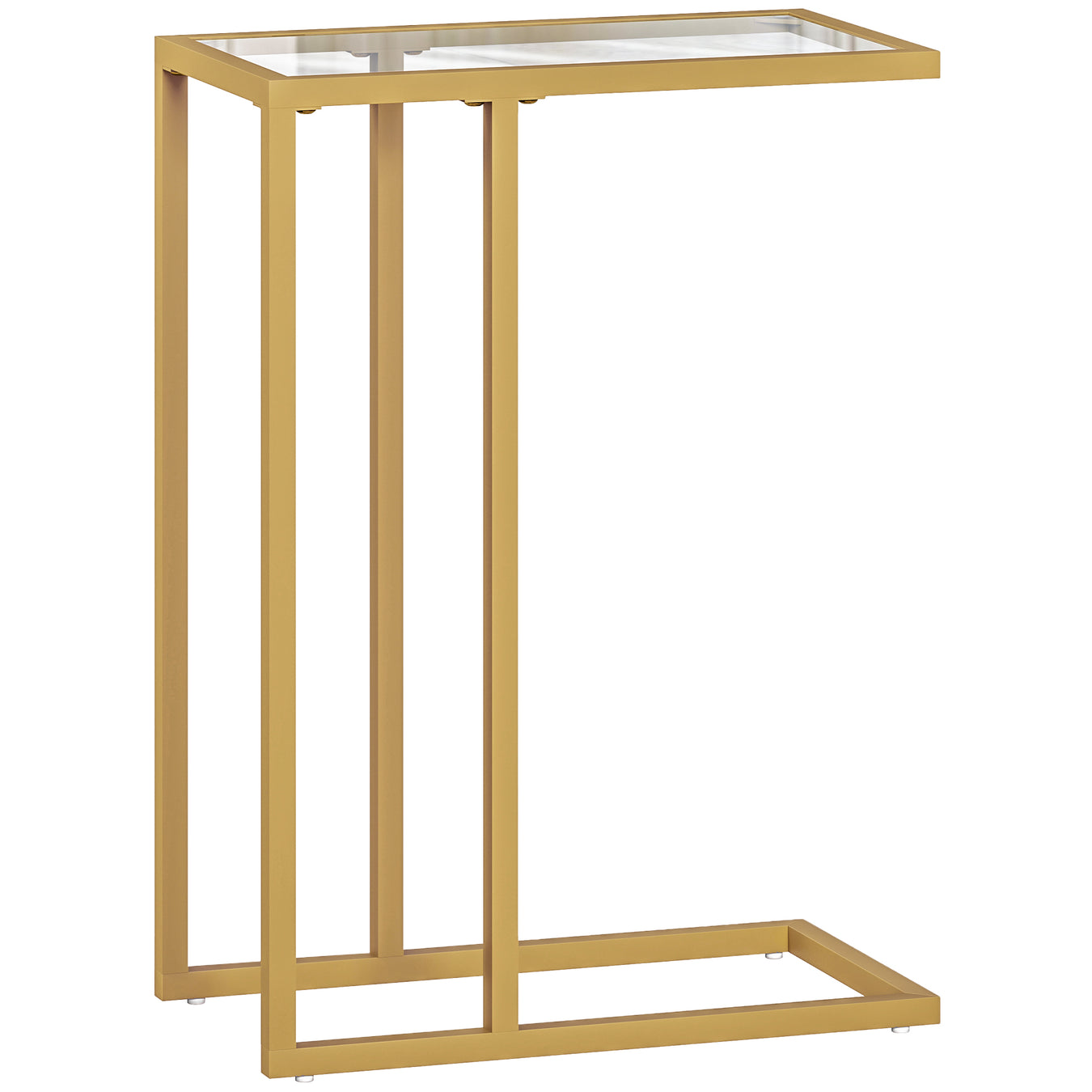 Gold C Shaped Tempered Glass Bedside Table with Steel Frame for Small Spaces