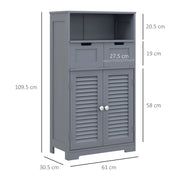 Three Part Bathroom Storage Unit With Shelf Drawers And Cupboard For Organising, Grey