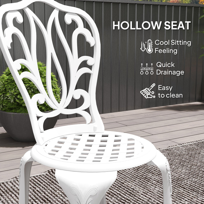 3 Piece White Cast Aluminium Garden Bistro Set With Umbrella Hole by Outsunny
