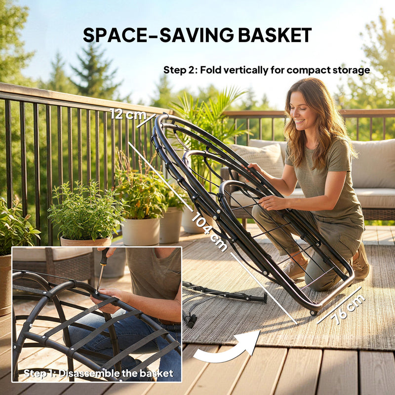 Hanging Swing Chair with Deep Cushion and Foldable Basket for Indoor or Outdoor Relaxation Black Outsunny