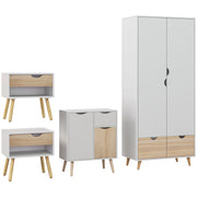 3 Piece Bedroom Furniture Set with Wardrobe Storage and Bedside Table, White and Wood AOSOM