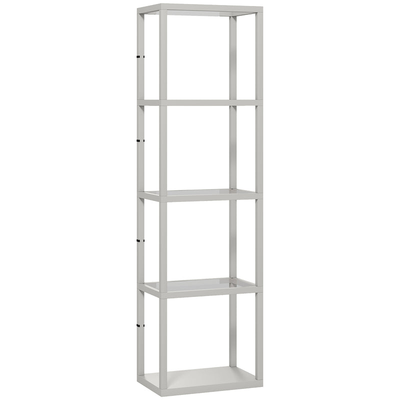 LED Floor Lamp with 4 Glass Shelves Dimmable Column Light for Living Room or Bedroom Grey