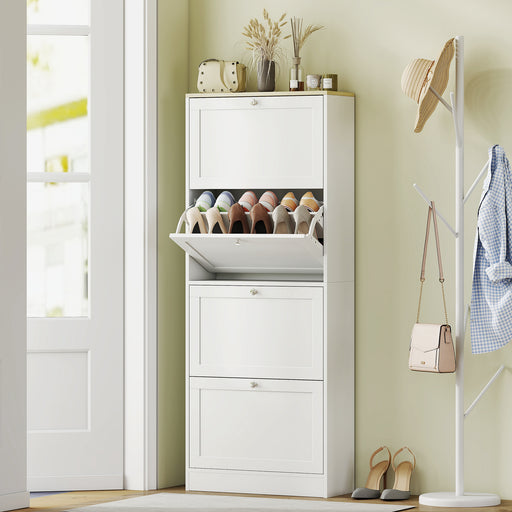 Tall Narrow Shoe Storage Cabinet For Hallway With Slim Space Saving Design, White