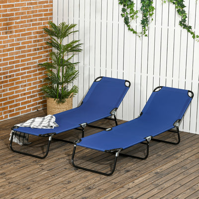 Set of 2 Blue Folding Sun Loungers with Metal Frame for Garden or Beach Relaxation