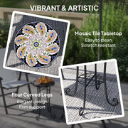 Small Round Mosaic Garden Table with Shelf Ceramic Tile Top for Outdoor and Indoor Use by Outsunny