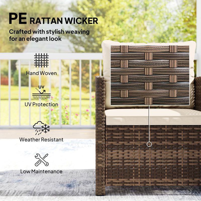 Rattan Bistro Set for 2 with Cushioned Chairs and Glass Table for Small Outdoor Spaces Outsunny