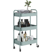 Three Tier Steel Storage Trolley with Wheels in Light Blue for Home and Office by HOMCOM